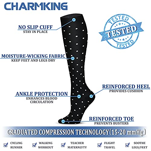 CHARMKING Compression Socks for Women & Men 8 Pairs 15-20 mmHg Athletic Support - Large-X-Large, Black & Blue