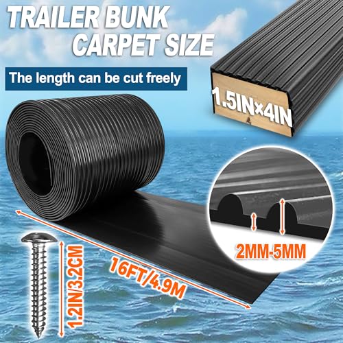 PE Boat Trailer Bunk Wrap Kit 16ft - 1.5 x 4in Waterproof Synthetic Roll with Screws & Straps