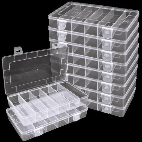 LDHHYH 10 Pack 6 Grids Tackle Box Organizer, Clear Fishing Tackle Boxes, Clear Organizer Box with Dividers, Plastic Storage Organizer Container for Crafts, Beads, Earrings, Screws, Nail, Pins