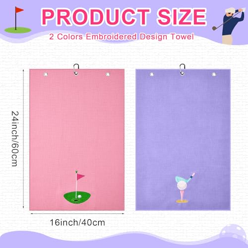 Golf Towels Microfiber Embroidered Ball Set - Pink Purple Elegant Style