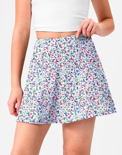 Girls Tennis Skirt with Pockets Pleated Athletic Skort Kids Golf Running School Uniform 2-in-1 Skirts 12-13 Years Small Abstract Flower