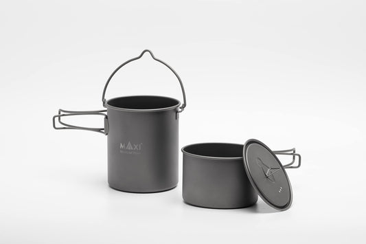 Titanium Stackable 750ml Pot & 420ml Bowl Set with Bail Handle – Space-Saving, Lightweight, Ideal for Outdoor Cooking