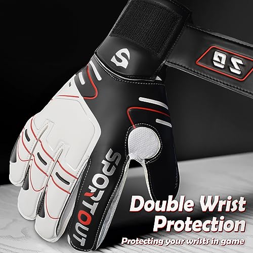 Sportout Youth & Adult Goalkeeper Gloves - Black, Strong Grip & Finger Protection