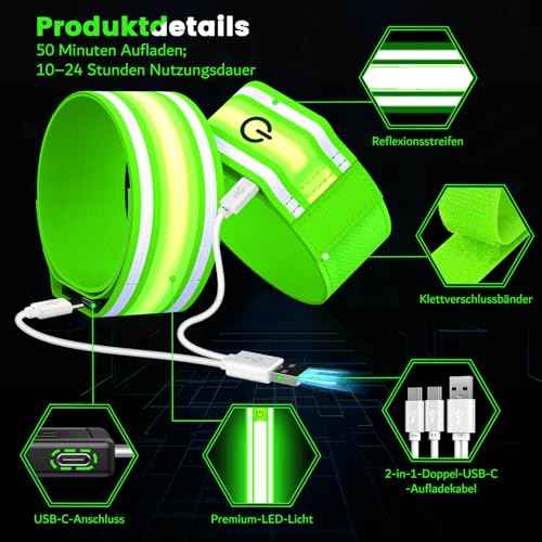 LED Armband for Running(2 Pack),Light Up Arm Bands for Night Walking Running,Rechargeable Lights for Runners,High Visibility Reflective Running Gear Adjustable Light Up Wristbands