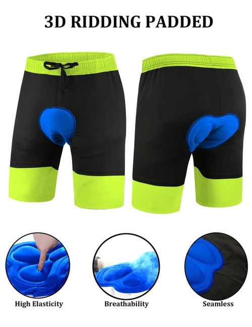 Mens Mountain Bike Shorts 3D Padded Baggy Bicycle Riding Cycling Shorts Quick Dry Lightweight Biking Shorts(Neongreen L)