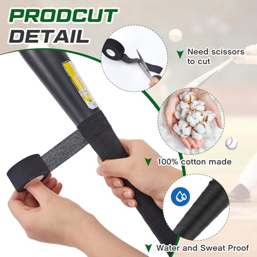 Black Baseball Bat Grip Tape 6 Pack 30ft Cloth Wrap for Softball & Baseball