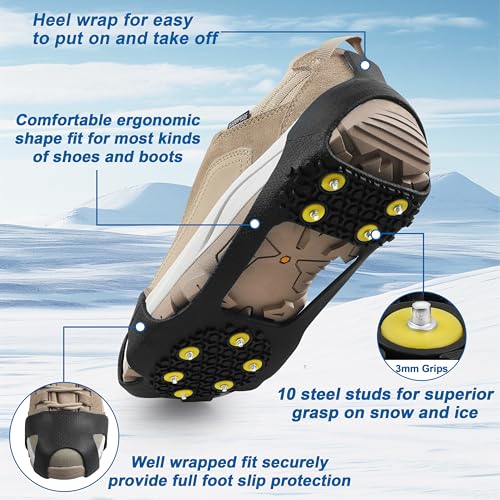 Ice Cleats Snow Traction Crampons for Shoes & Boots XXL 13-15.5 - Anti Slip