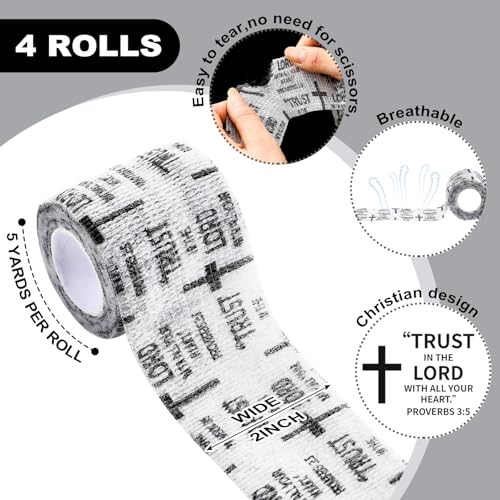 Geiserailie 4 Pcs Cross Tape Christian Athletic Tape 2 Inches x 14.8 ft Elastic Sport Wrist Wrap Jesus Self Adhesive Bandage for Baseball Soccer Football Boxing Tennis Gymnastic Sports Church Gifts