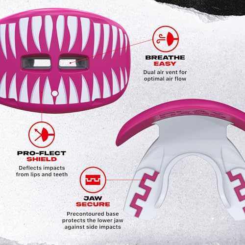 SAFEJAWZ Lip Guard Football Mouthguard with Detachable Pink Strap - Impact Protection