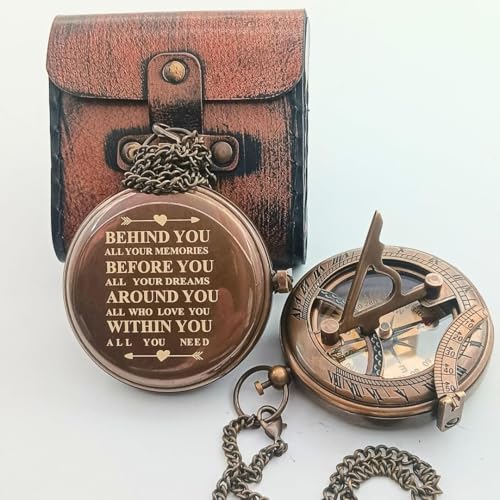 Vintage Brass Nautical Compass with Leather Case - Handcrafted Gift for Men