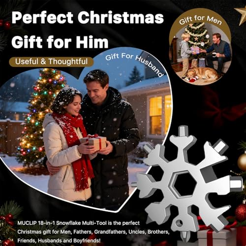 Stocking Stuffers for Men 2025,18-in-1 Snowflake Multi Tool 2 Pack,White Elephant Gifts for Coworkers,Adults,Stainless Steel Multitool with Carabiner & Bottle Opener - Gift for Him (Silver)