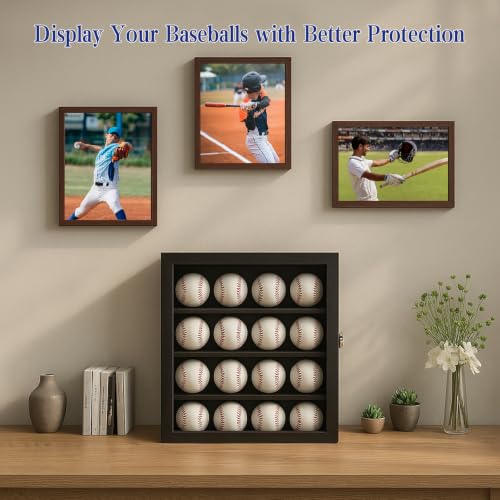 Baseball Display Case for 16 Balls Wall Mount with Lock and UV Glass