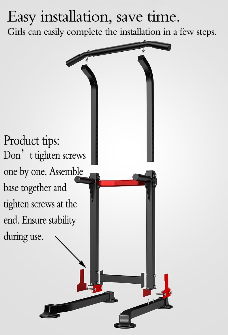 EASY BIG Power Tower Dip Station Pull Up Bar - Multi-Purpose Home Gym Equipment with Adjustable Height and Non-Slip Foot Pads - 330lbs Capacity