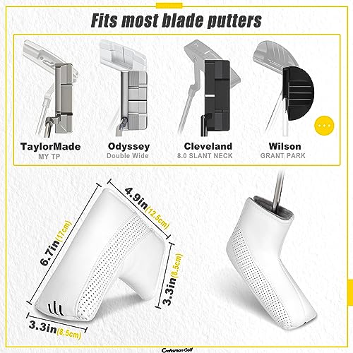 Craftsman Golf Classic White Putter Head Cover Magnetic Closure Durable Leather