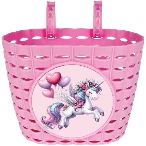 Girls Pink Bike Basket, Cute Bicycle Front Handlebar Basket, Adjustable Plastic Tricycle Basket for Kids, Baby Girls, Toddlers