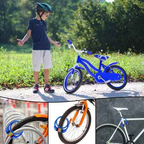 Bike Lock Cable, Bicycle Cable Lock with 4 Digit Combination & Large Lock Head, Resettable Kids Bike Cable Lock, 2 Ft x ?0.45 in, Lock for Bike, Scooter, Skateboard, Motorcycle, E Bike (Bule)