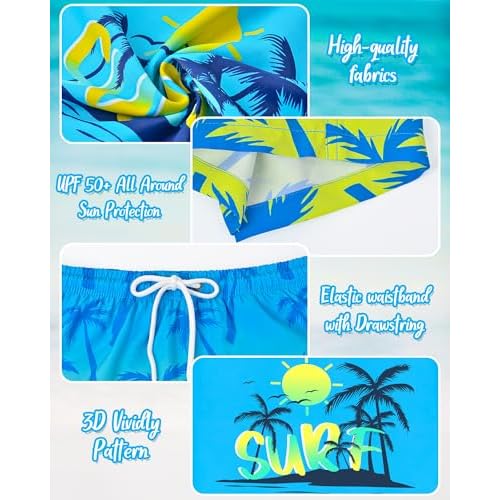 Boys Two Piece Rash Guard and Swim Trunks Outfit Set Kids Short Sleeve Swimsuit