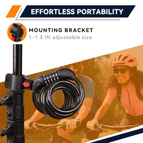 SEPOX 6FT Retractable Bike Lock with 5-Digit Combination and Bracket - 2 Pack - Variation 2/5 Digits-6 Feet