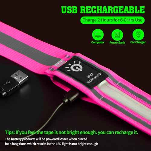 LED Reflective Belt Sash,6 Colors & 3 Light Modes High Visibility Night Rechargeable Safety Belt Adjustable Reflective Running Gear for Men Women Running Cycling Walking and Dog Walking