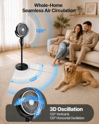 Cordless Rechargeable Pedestal Fan with Remote Control - Black, 12000mAh Battery