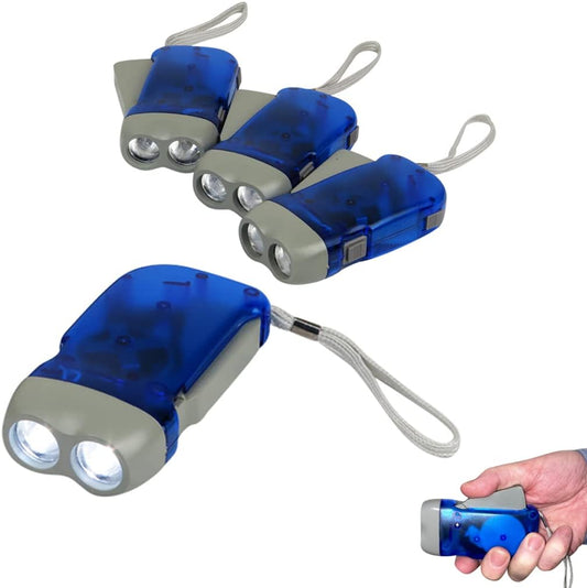 Hand Crank Emergency Flashlights - 4 Pack LED for Camping, Home & Car