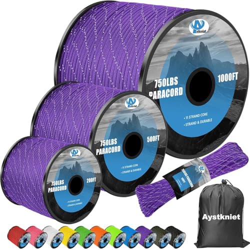 Reflective Paracord Rope 100FT Purple 4MM for Camping Hiking Tying & DIY