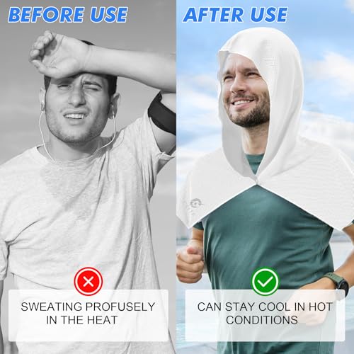 Cooling Hoodie Towels for Neck and Face - 3 Pack, UV Protection, Instant Cooling - Gray, Light Blue, White