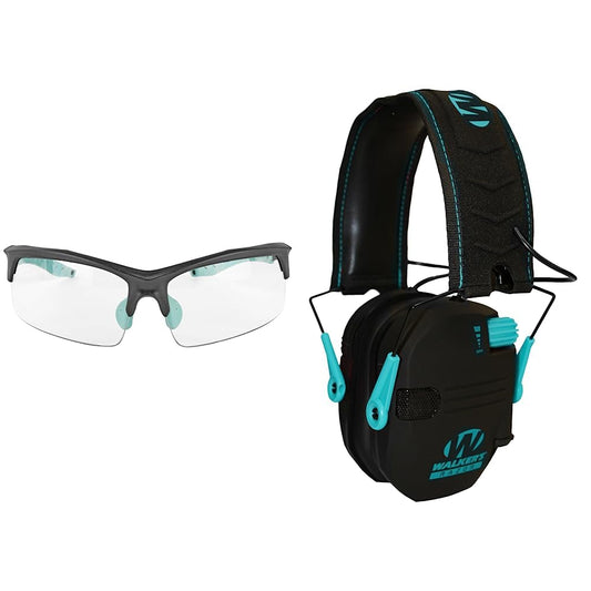 Walker's Game Ear Teal Shooting Glasses Razor Slim Electronic Muff - Teal