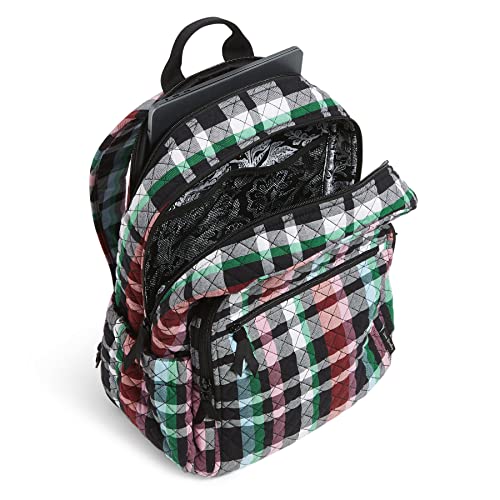 Vera Bradley Women's Cotton Campus Backpack, Ribbons Plaid - Recycled Cotton, One Size