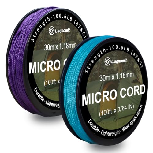 Micro Paracord 1.18mm x 100ft - Turquoise & Purple 2 Pack, Nylon Craft Cord