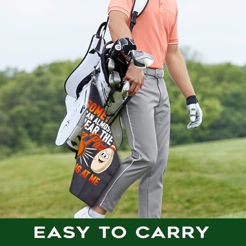 Golf Towel with Bowling Pin Print - Black & Orange, 23.6x15.7 Inch