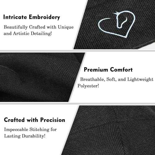 Horse Beanie Horse Gifts Embroidered Knit Hats Black Beanies for Horse Lovers Women Men