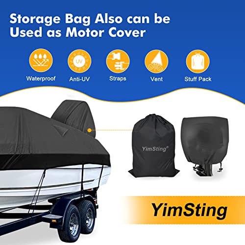 1200D Waterproof Boat Cover - Fits 16' to 18.5' ft Bass, V-Hull, Tri-Hull, Fish & Ski, Runabout Bowrider Boats - Heavy Duty Canvas Black