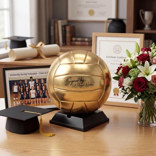 Gold Autograph Volleyball with Display Stand and Pump - Sports Trophy Gift