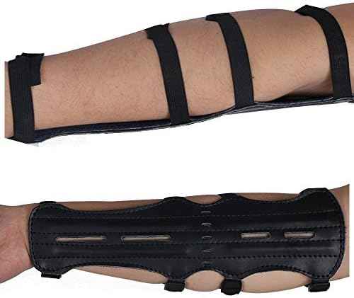 TOPARCHERY 12" Ultra Lightweight Leather Arm Guard - Adjustable 4-Strap for Archery