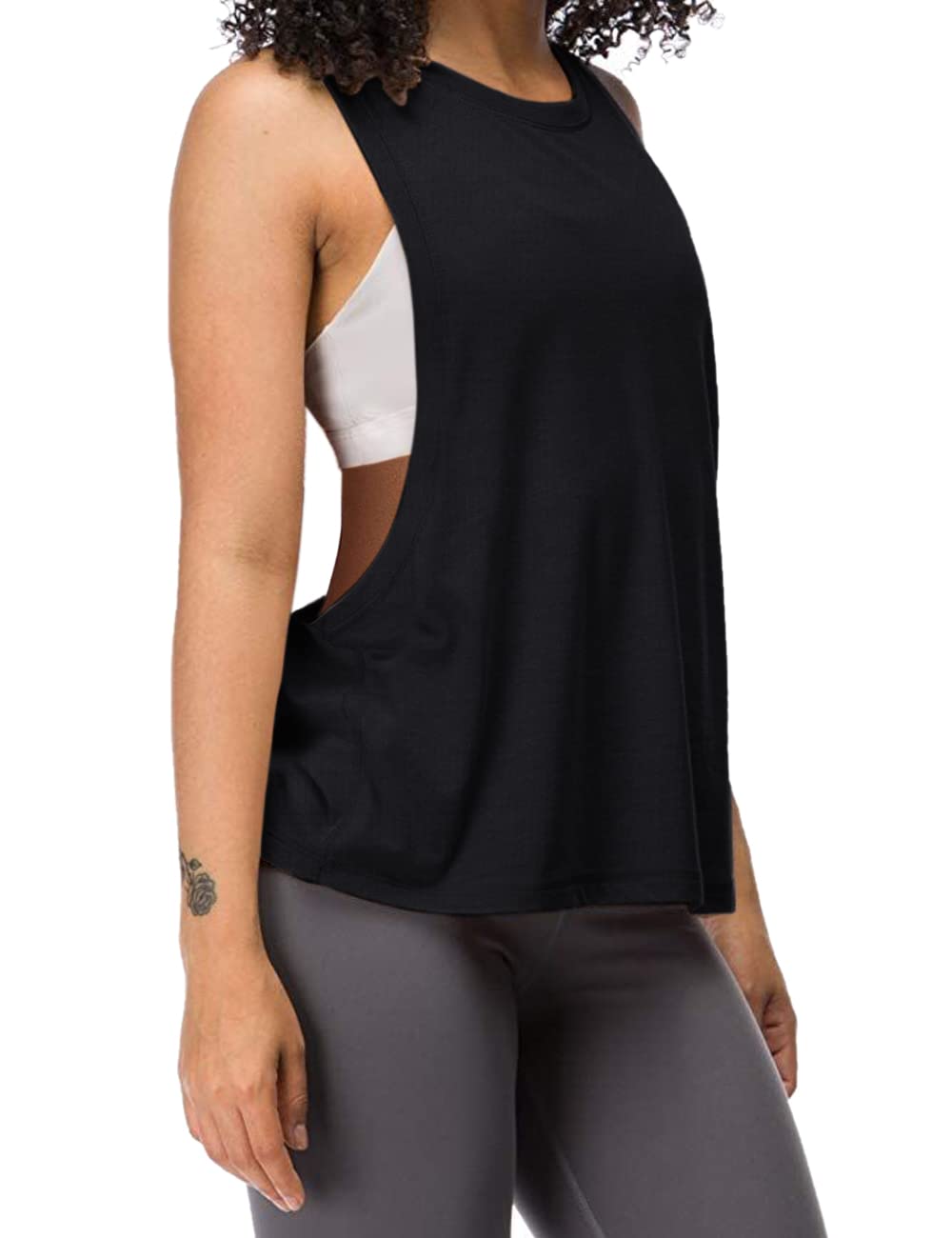 Hanyomo Womens Workout Fitness Tank Tops Cropped Sleeveless Gym Yoga Running Athletic Shirts Black S
