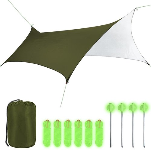 Zenicham Hexagon Hammock Rain Fly - Multifunctional Waterproof 5000mm Rating Camping Tarp, UV UPF50+ Tent Tarp, Canopy Shelter for Backpacking, Hiking Travel Beach Sun Shade, 12 x 10FT
