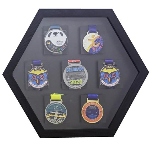 Wooden Medal Hanger Display, 7 Medal Display case，Large Medals Display Shadow Box for Medals Earned Through Triathlons, Gymnastics, Football, Basketball, Running, Swimming, Games(Black, 18"x16")