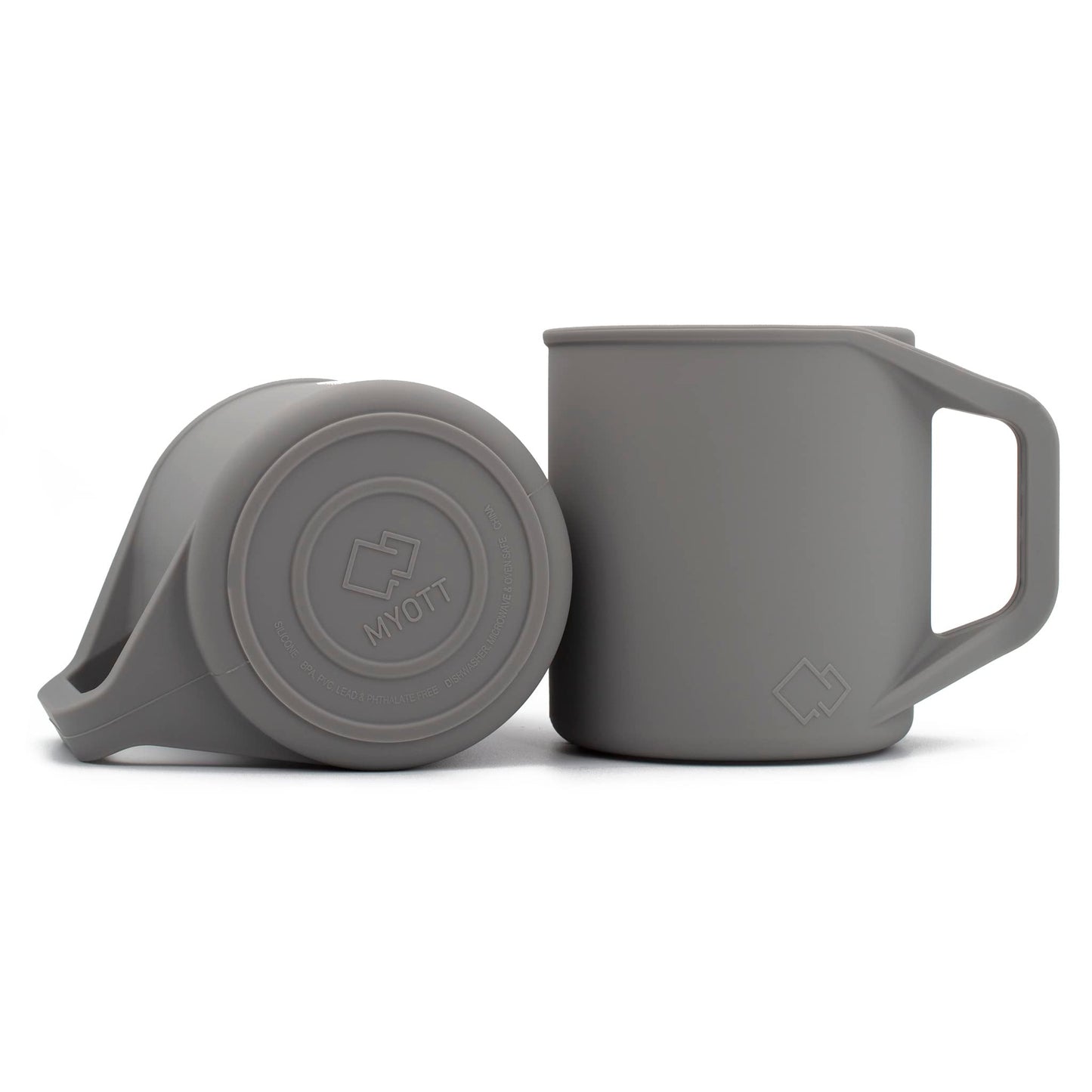 MYOTT Silicone Coffee Cup - Food Grade Silicone Camping Mug with Handle - Portable, Collapsible Coffee Mug - BPA Free, Dishwasher Safe and Microwave Safe 12- oz (Granite Gray, 1 Pack)