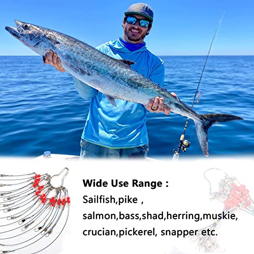 Blue Stainless Steel Fishing Leaders 12 Pack 2 Arm Saltwater Tackle Rig with Swivels