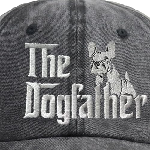 Dogfather Hat - Embroidered Black Distressed Cotton Adjustable Baseball Cap for Men Dad - One Size