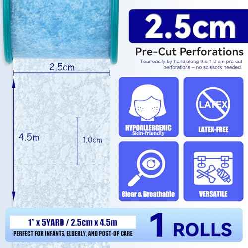 FRESINIDER Silicone Medical Tape ? 1" x 5 Yard Blue 1 Roll, Pre-Cut, Waterproof & Repositionable, Pain-Free Removal, Hypoallergenic Adhesive for Sensitive Skin, Wound Care & First Aid Use