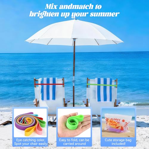 Heavy Duty Beach Towel Clips - 6 Pack Towel Bands for Beach Chairs & Outdoor Loungers