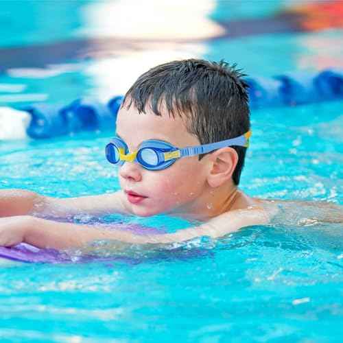 Generic Portzon Unisex-Child Swim Goggles, Anti Fog No Leaking Clear Vision Water Pool Swimming Goggles, Blue/Yellow, Pack of 2
