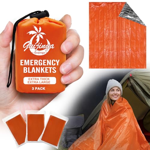 Emergency Blankets for Survival 3 Pack - Orange, Extra Large & Thick