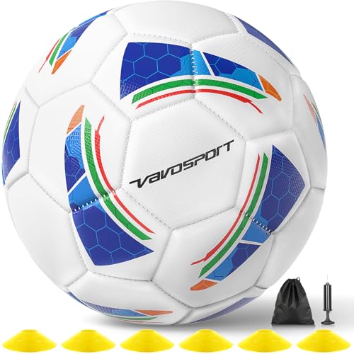VAVOSPORT Size 4 Soccer Ball Set with Pump & Cones for Training Kids & Adults