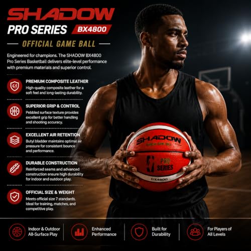 Basketball Shadow Pro Series BX4800 Size 7 GST Leather Orange & Cream with Pump