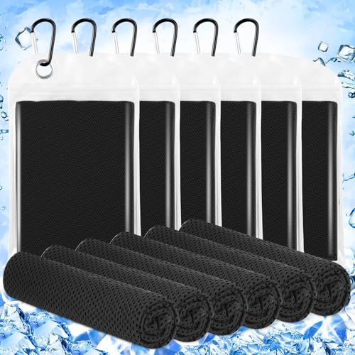 Hosuly 6 Pack Cooling Towels 40x12 Inches - Black Neck Wraps for Hot Weather