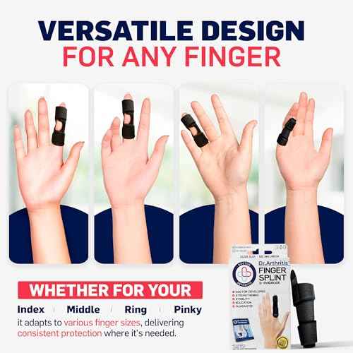 Dr. Arthritis Finger Brace Support, Versatile Trigger Finger Splints for Arthritis, Sprain, Injury Recovery & Hand Pain Relief, Splint Kit Compression that Fits Index, Middle, Ring, Pinky Joints (Black, Regular)