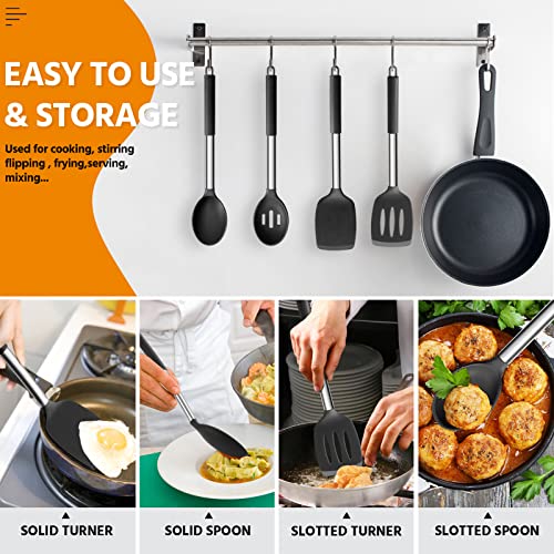 Black Silicone Cooking Utensil Set of 4 - Non-Stick Safe Kitchen Tools